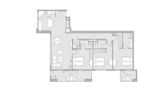 Планировка квартиры 3 спальни в ЖК V1TER № 11012 (2D)